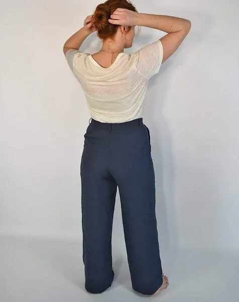 Aatise Aatise Schlaghose damen mid-rise Zhéa mit Seitentaschen aus 100% Leinen, Blau, – Produktbild 3 von 4