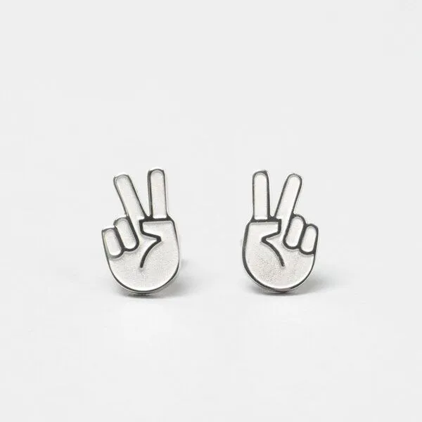 Fyngers Fyngers Ohrstecker aus chirurgischen Edelstahl hochglanzpoliert PEACE, Silber, – Produktbild 1 von 6