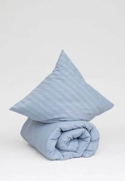 MELA MELA Flanell Bettwäsche Set Style HIMANSHU aus 100% Bio-Baumwolle, Blau herringbone, – Produktbild 1 von 4