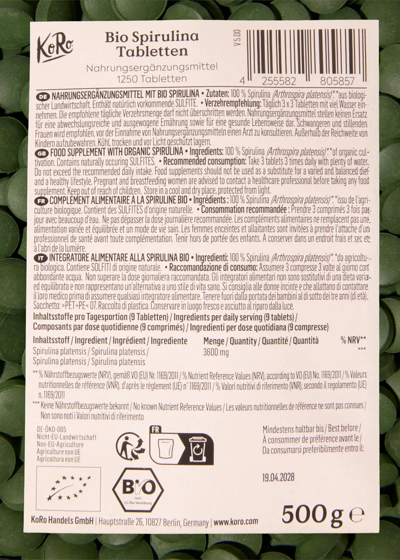 KoRo Bio Spirulina Tabletten 500 g – Produktbild 5 von 5