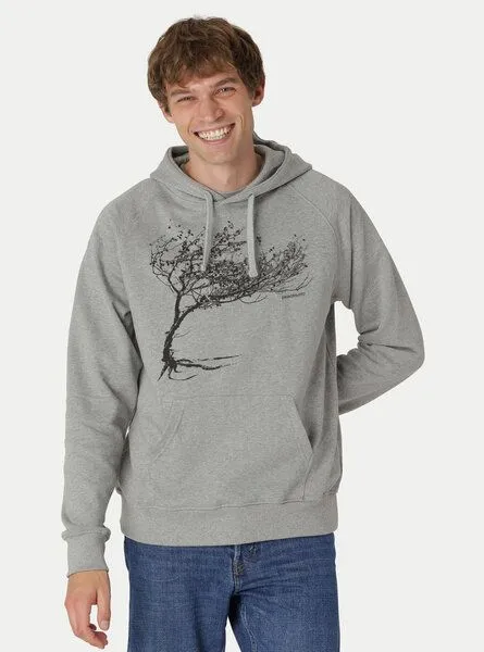 Peaces.bio - handbedruckte Biomode Peaces.bio - handbedruckte Biomode Bio-Herren-Kapuzensweater Windytree, Hellgrau, – Produktbild 2 von 2
