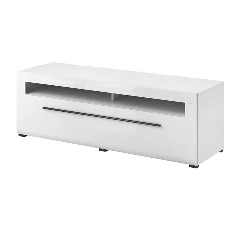 Lomadox Wohnzimmer-Set TURDA-83, (Mega-Spar-Set, 6-St., Couchtisch Highboard Lowboard Sideboard Vitrine Wandregal), weiß Hochglanz modern Metallgriffe Softclose-Türen Beleuchtung, Weiß, – Produktbild 4 von 5