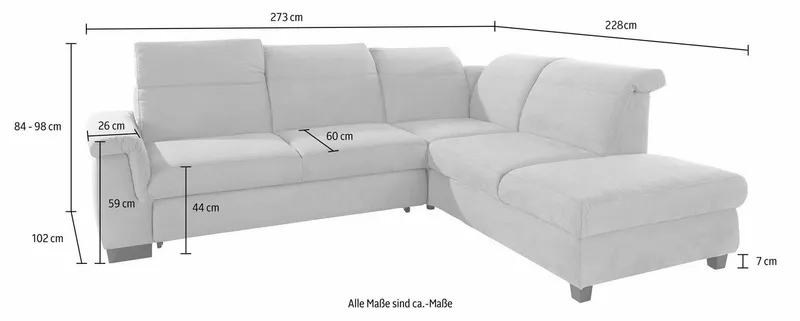 DOMO collection Ecksofa Sully komfortables Sofa, L-Form, wahlweise mit Bettfunktion und Kopf- bzw. Rückenverstellung, Grau, – Produktbild 4 von 8
