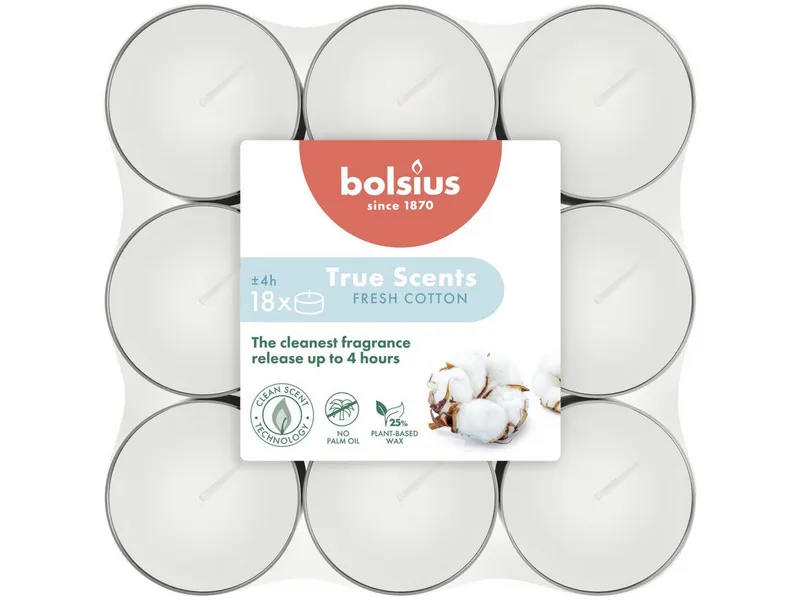 Bolsius Teelicht Bolsius Duft-Teelichte Alu 4 Stunden 18er Pack, Weiß, – Produktbild 1 von 2