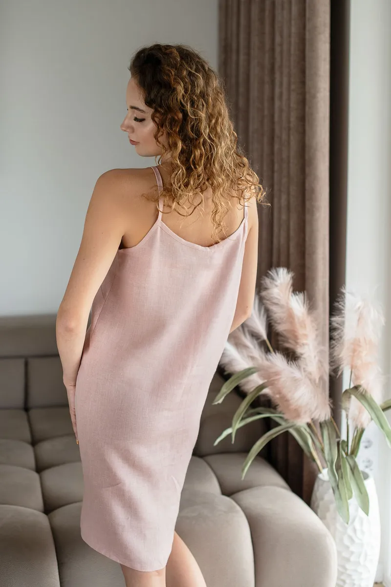 Amber Linen Amber Linen Damen vegan Nachthemd Lisa Dusty Rose Pink, Hell-pink, – Produktbild 2 von 2