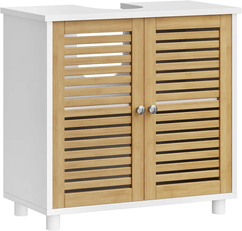 MSMASK Waschbeckenunterschrank Badezimmerschrank mit 2 Türen, Große Schublade, 30 x 60 x 65 cm, Weiß Offene Fächer an Einer Seite, Rechts Oder Links Austauschbar, Beige, – Produktbild 3 von 5
