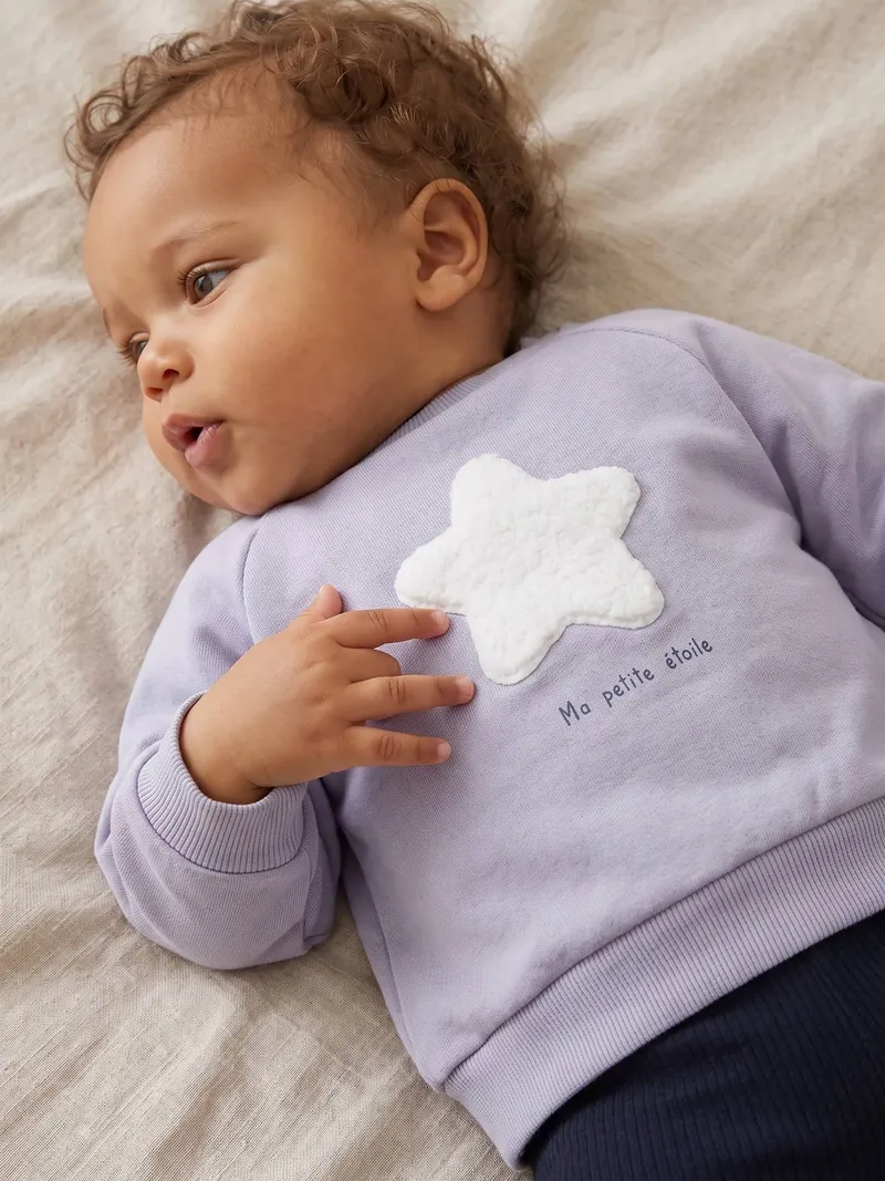 Vertbaudet Vertbaudet Baby Sweatshirt mit Bouclé-Applikation, Himmelblau, – Produktbild 2 von 3