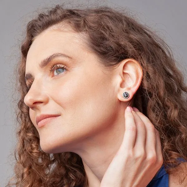 ALEXASCHA ALEXASCHA Edelstahl Ohrstecker mit Glasstein | Silber, Onyxschwarz, – Produktbild 2 von 4