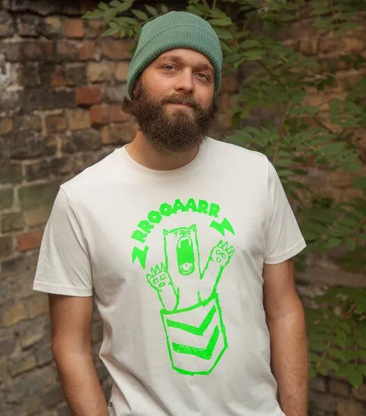 päfjes päfjes Bärta Brüllbärin - Fair Wear Männer Bio T-Shirt - Natur, Grün, – Produktbild 2 von 4