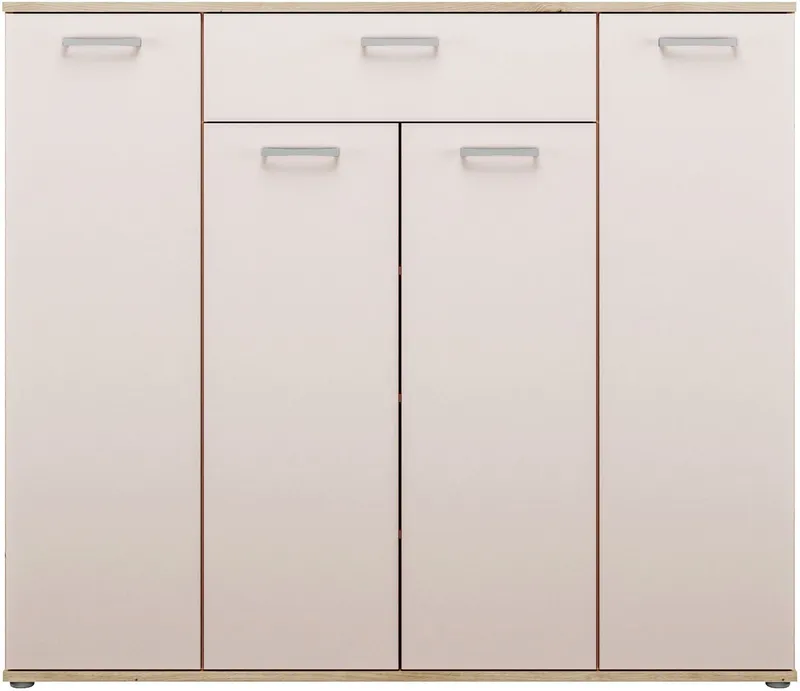FORTE Kommode Kombikommode, Stauraum, Einlegeböden verstellbar, B/H/T ca.140/120/34 cm, viel Stauraum, PEFC zertifiziert, Beige, – Produktbild 4 von 8