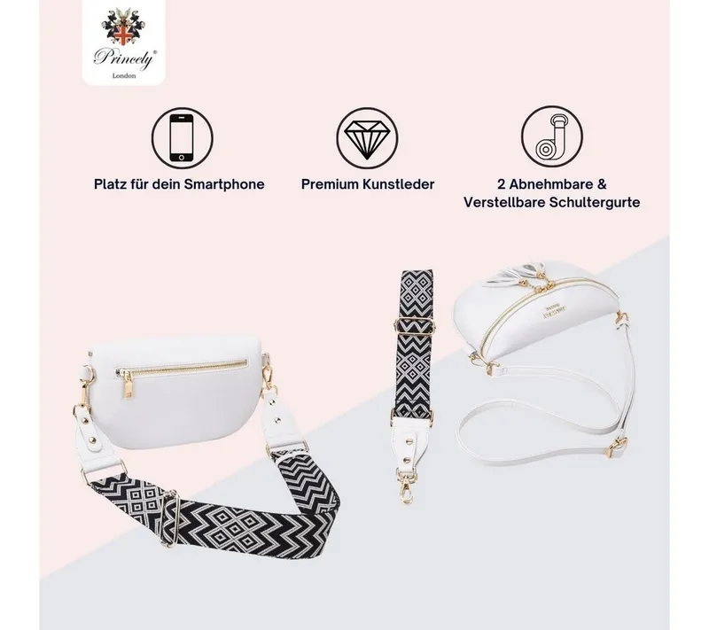 Princely London Umhängetasche Tasche Diana – Elegante Crossbody Tasche, Weiß, – Produktbild 4 von 5