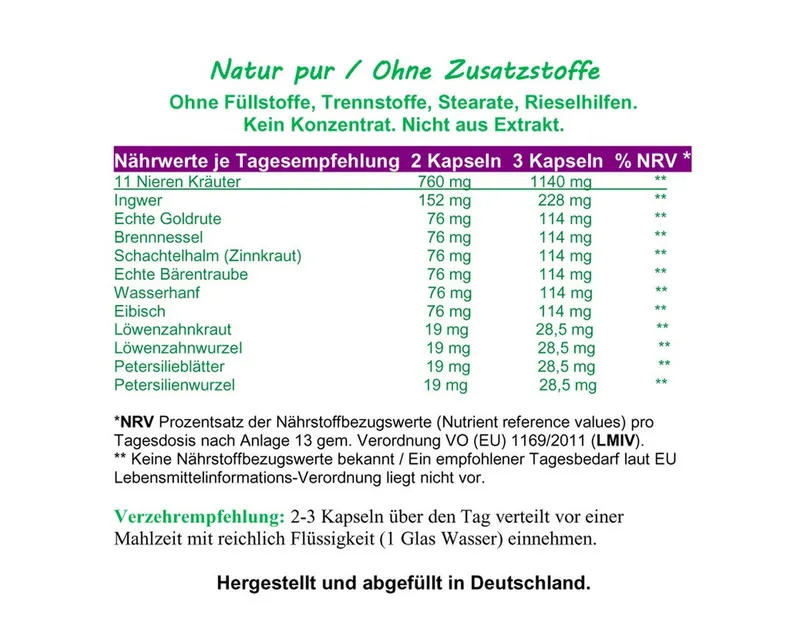 VitalLife Nieren 11 Kräuter Goldrute Eibisch Bärentraube uvm - Ohne Zusatzsoffe Kapseln, 1 er Dose à 120 St., 56 g, Art. 26309 – Produktbild 5 von 5