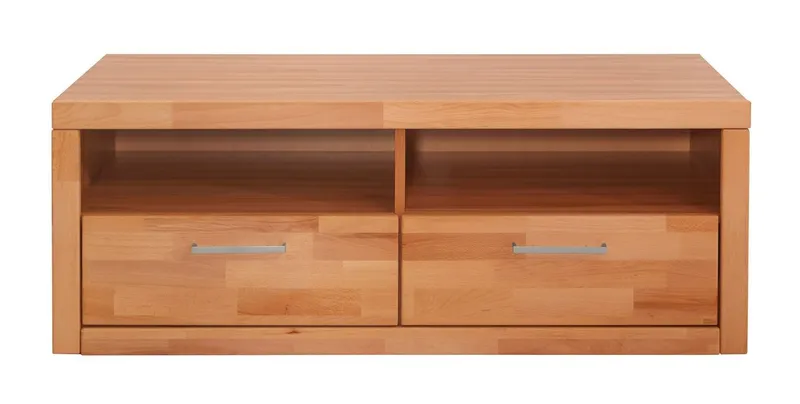 OTTO home Lowboard Logo,130cm breit,42 cm tief, Fronten Massivholz, Kabeldurchführung, Holz massiv, Holzwerkstoff, Metall Griffe,2 Schubladen, Braun, – Produktbild 2 von 5
