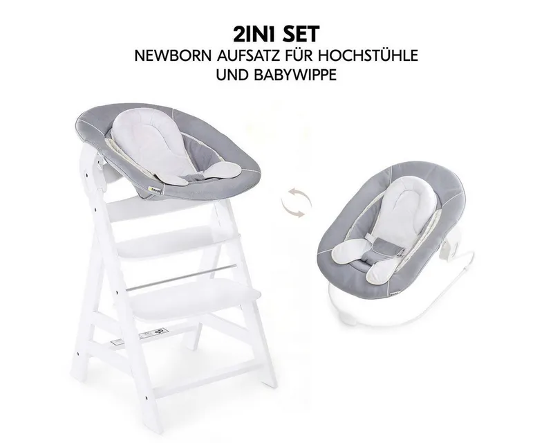 Hauck Hauck Hochstuhl Alpha Plus Newborn Set - White, Holz Babystuhl ab Geburt mit Neugeborenenaufsatz, Essbrett & Baby Seat, Weiß, – Produktbild 4 von 5