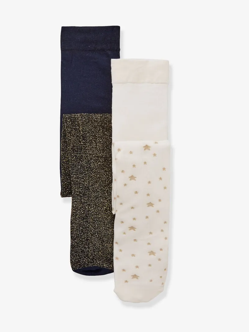 Vertbaudet 2er-Pack Mädchen Baby Glitzer-Strumpfhosen, Pack beige glanzeffekt, – Produktbild 1 von 2