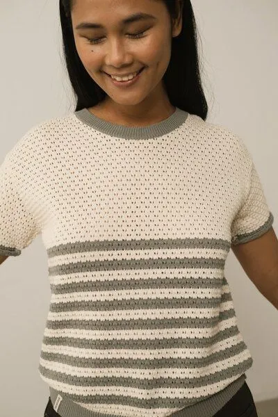 TIRALAHILACHA TIRALAHILACHA Hadara Short Sleeve Knitted Top, Blau, – Produktbild 1 von 4