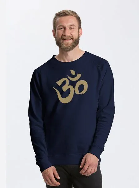 Peaces.bio - handbedruckte Biomode Peaces.bio - handbedruckte Biomode Bio Herren Sweatshirt Om, Blau, – Produktbild 1 von 2