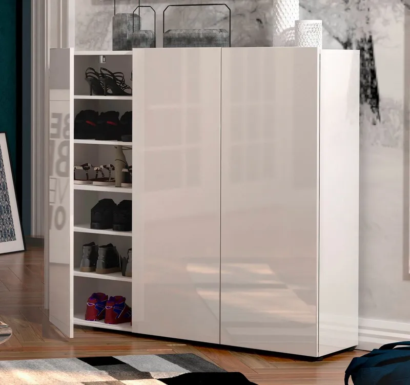 Home affaire Schuhschrank MISTER- Schuhregal, Made in Italy, 12 Fächer, 10 Einlegeböden (120x34x114 cm) Komplett in Hochglanz lackiert, mit Platz für ca. 24 paar Schuhe, Weiß, – Produktbild 5 von 5