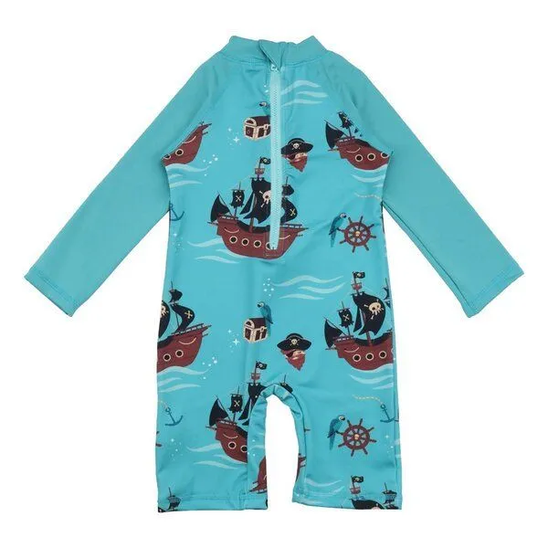 Walkiddy Kinder UV-Badeanzug GOTS zertifiziert Bio-Baumwolle Dunkelblau „Pirate Ships“ langarm bequem – Walkiddy – Produktbild 2 von 2