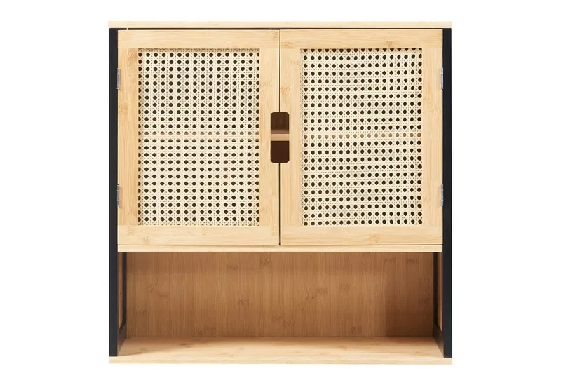 en.casa Hängeschrank »Tervola« mit 2 Türen 60x60x20 cm Schwarz / Bambus, Beige|schwarz, – Produktbild 5 von 5