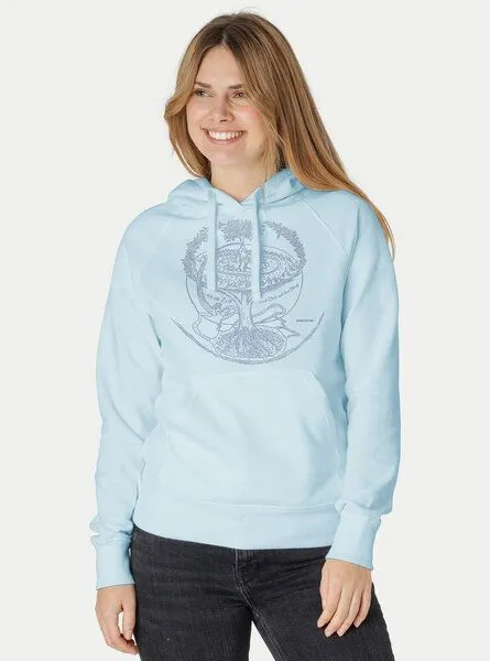 Peaces.bio - handbedruckte Biomode Peaces.bio - handbedruckte Biomode Bio-Damen-Kapuzensweater Weltenesche, Hellblau, – Produktbild 2 von 2