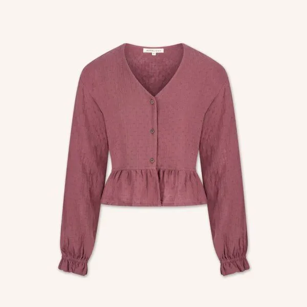 NORDLICHT NORDLICHT Musselin Bluse Selma mit Punkten aus 100% Bio-Baumwolle, Aubergine, – Produktbild 2 von 4