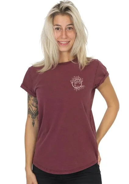 Life-Tree Life-Tree Shirt aus Biobaumwolle mit Brustmotiv für Damen "Olive" Stone Washed, Rot, – Produktbild 5 von 5
