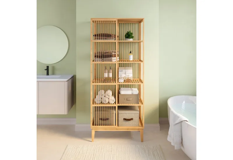 en.casa Standregal, »Trundholm« Bambus-Standregal mit 5 Ablagen, Beige, – Produktbild 4 von 4