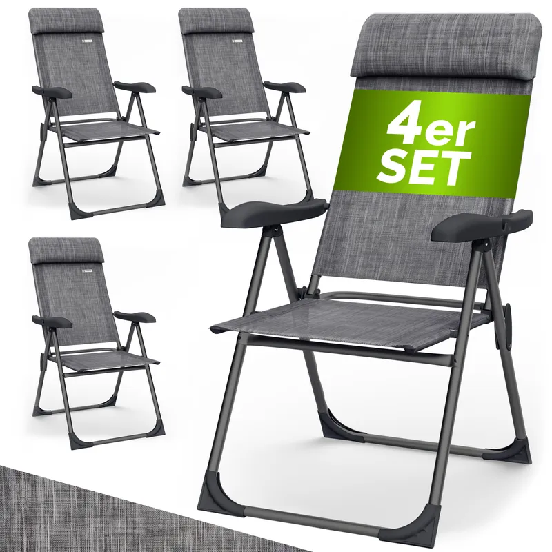 Casaria® Gartenstuhl klappbar 4er-Set Grau meliert Alu Hochlehner verstellbar, Grau, – Produktbild 1 von 2