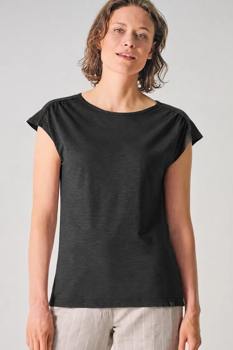 HempAge Hempage Damen vegan T-Shirt Mit Ausschnitt Am Rücken Schwarz, Schwarz, – Produktbild 2 von 2