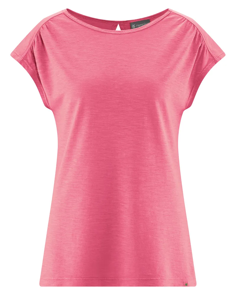 HempAge Hempage Damen vegan T-Shirt Mit Ausschnitt Am Rücken Hibiskus Rosa, Rosa, – Produktbild 1 von 2