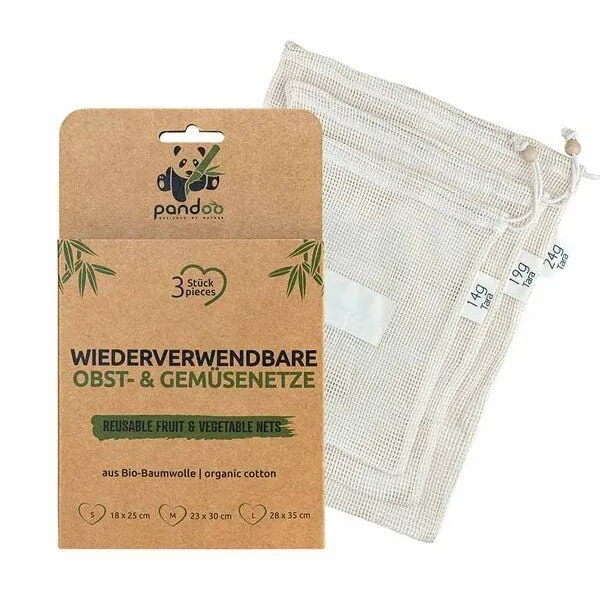 pandoo pandoo Gemüsenetze aus Bio-Baumwolle im 3er- oder 6er-Set | Obstbeutel – Produktbild 1 von 6