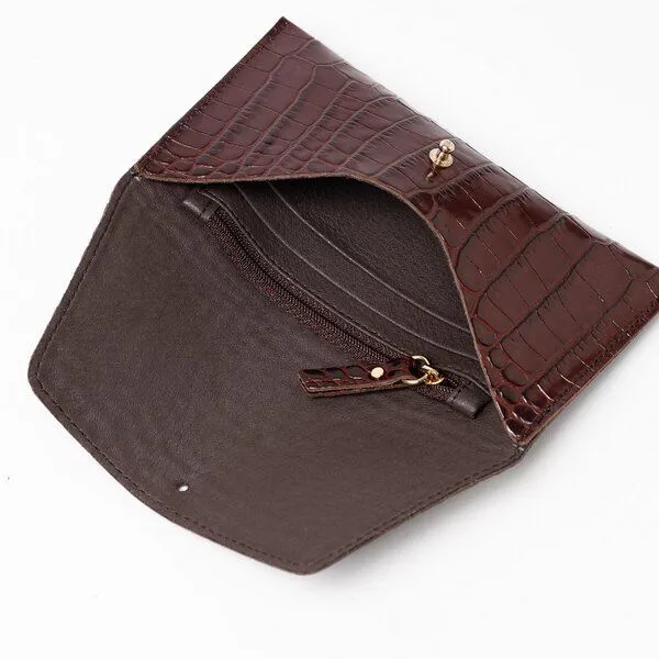 ann kurz ann kurz Mini Envelope – Portemonnaie aus Leder, Croco print bordeaux, – Produktbild 3 von 3