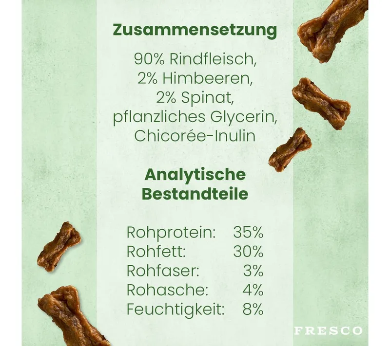 Fresco Dog Martin Rütter Trainingsknöchelchen 1kg, Hunde Leckerli Rind mit Himbeeren Spinat, Snack für: Hunde, getreidefrei, zuckerfrei, hoher Fleischanteil – Produktbild 4 von 5