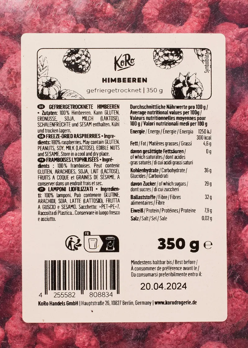 KoRo Gefriergetrocknete Himbeeren | 350 g – Produktbild 3 von 5