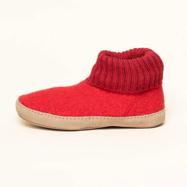 Gottstein Gottstein Hüttenschuh Dakota - Hoher Filzhausschuh für Damen & Herren aus 100% Schurwolle mit extra bequemer Ledersohle & elastischem Strickbund, Mittel-rot, – Produktbild 3 von 4