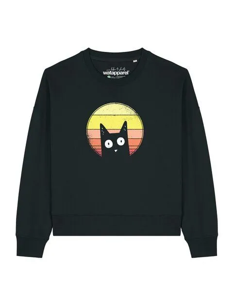 watapparel watapparel Sweatshirt Frauen Sunset Cat, Black, – Produktbild 1 von 2
