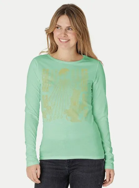 Peaces.bio - handbedruckte Biomode Peaces.bio - handbedruckte Biomode Langarmshirt Damen Sonnenscheibe Aton, Mint, – Produktbild 2 von 3