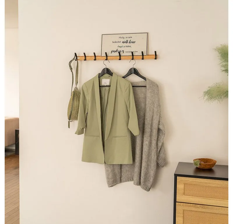 Home Deluxe Home Deluxe Garderobenleiste STRIPE inkl. Haken, Magnete und Bilderregal (8 St), wahlweise 5 oder 8 Edelstahlhaken, Wandgarderobe, Hakenleiste, Braun, – Produktbild 2 von 5