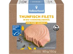 followfood followfood Thunfisch-Filets in Bio-Sonnenblumenöl, 185 g – Produktbild 1 von 1