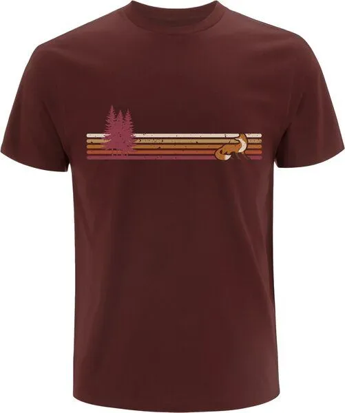 Spreecult Spreecult Retro Fuchs Wald - Bio und Fair - Männer Unisex T-Shirt - Fox, Burgundy, – Produktbild 2 von 2