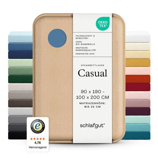 Schlafgut Schlafgut Spannbettlaken Casual Organic - 100% Biobaumwolle, Blue mid, – Produktbild 3 von 4