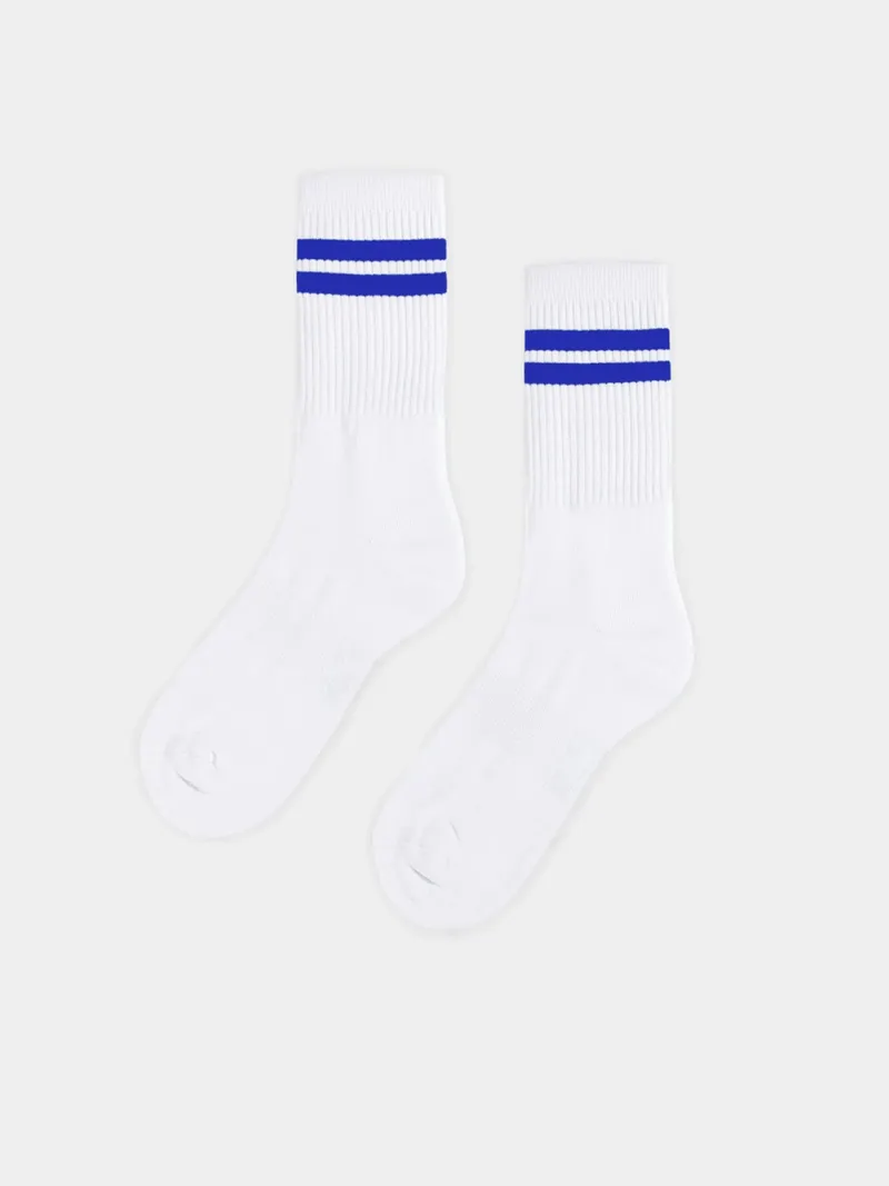 erlich textil erlich textil Andi Tennis Socken 3er Pack aus Bio-Baumwolle, Weiß/knallblau, – Produktbild 1 von 5