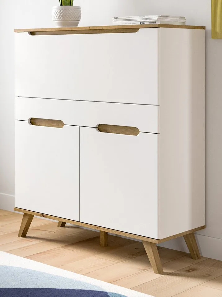 Inn.Furn Sekretär Hygge (in weiß und Nox Eiche, Breite 100 cm), mit Soft-Close-Funktion, Weiß, – Produktbild 5 von 5