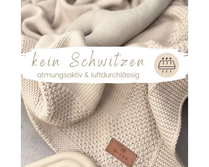 Babydecke DIKOS® Kuscheldecke Bordüre *100%* Bio Baumwolle, Geschenk zur Geburt, DIKOS, Strickdecke 75×100, Baby Erstausstattung Neugeborene, Babygeschenk, Beige, – Produktbild 5 von 5