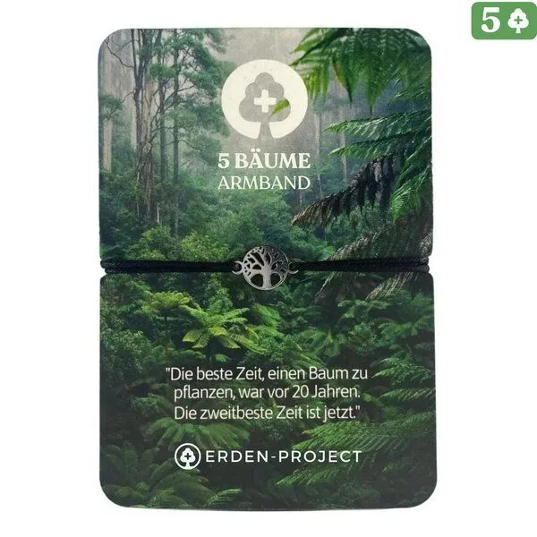 Erden Projekt Erden Projekt 1 Armband pflanzt 5 Bäume, Silber (schwarzes armband), – Produktbild 1 von 4