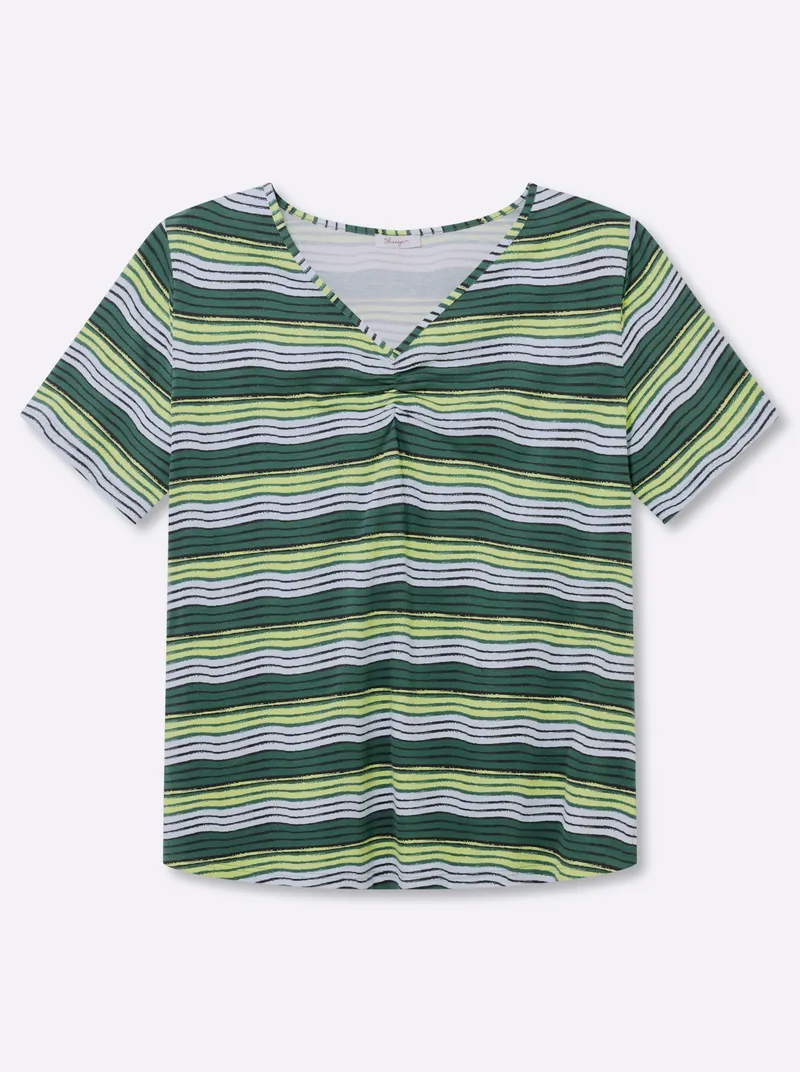 sheego Streifenshirt moos-schwarz-geringelt, Moos-schwarz-geringelt, – Produktbild 1 von 2