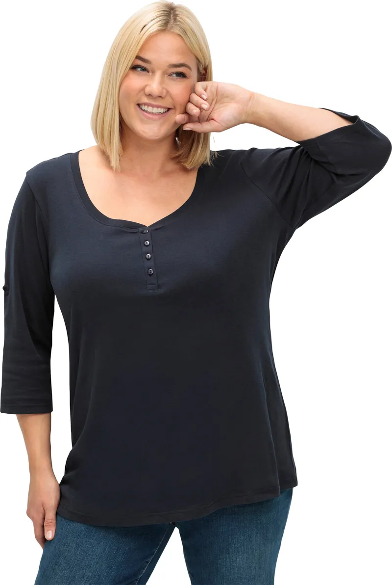 sheego 3/4-Arm-Shirt tiefblau, Tiefblau, – Produktbild 2 von 2
