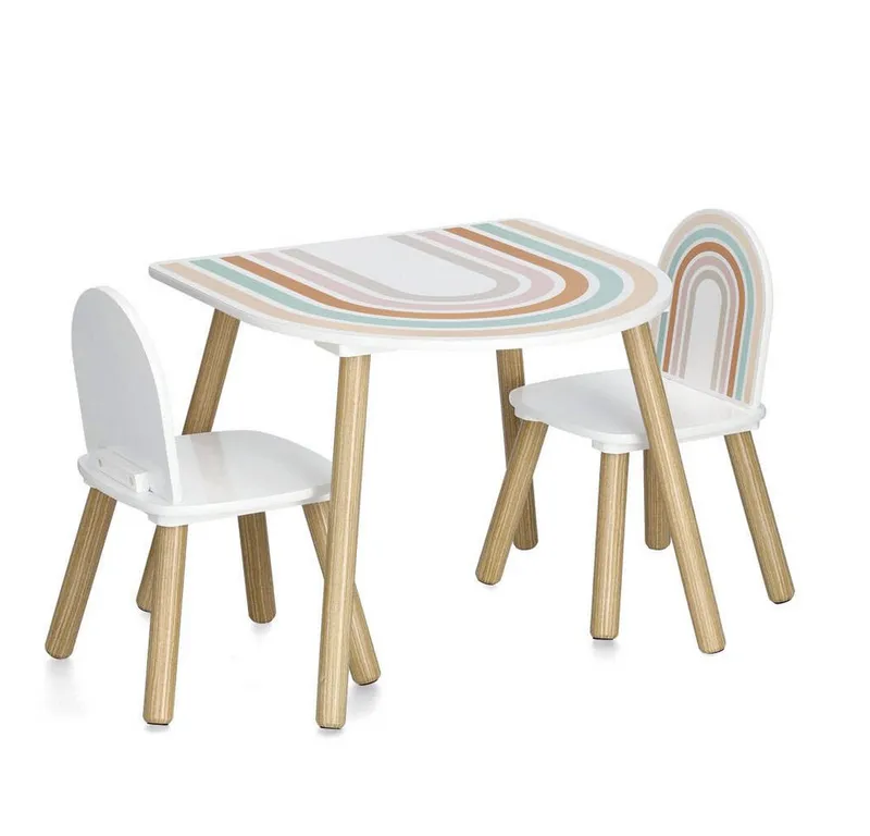 Zeller Present Kindertisch Kinderzimmermöbel RAINBOW aus MDF und Kiefer, Tisch + 2 Stühle (funktional), keine – Produktbild 1 von 5