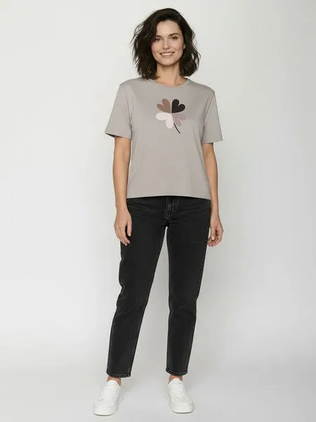 GreenBomb GREENBOMB Clover Nova - Kastiges T-Shirt aus Bio-Baumwolle / hochwertiger Print / GOTS / Fair & Vegan, Grau (sandstone), – Produktbild 3 von 4